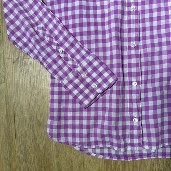 J.Crew All Cotton Button Up Boy Fit Gingham Blouse Women's Size 8 Purple White - Picture 4 of 6